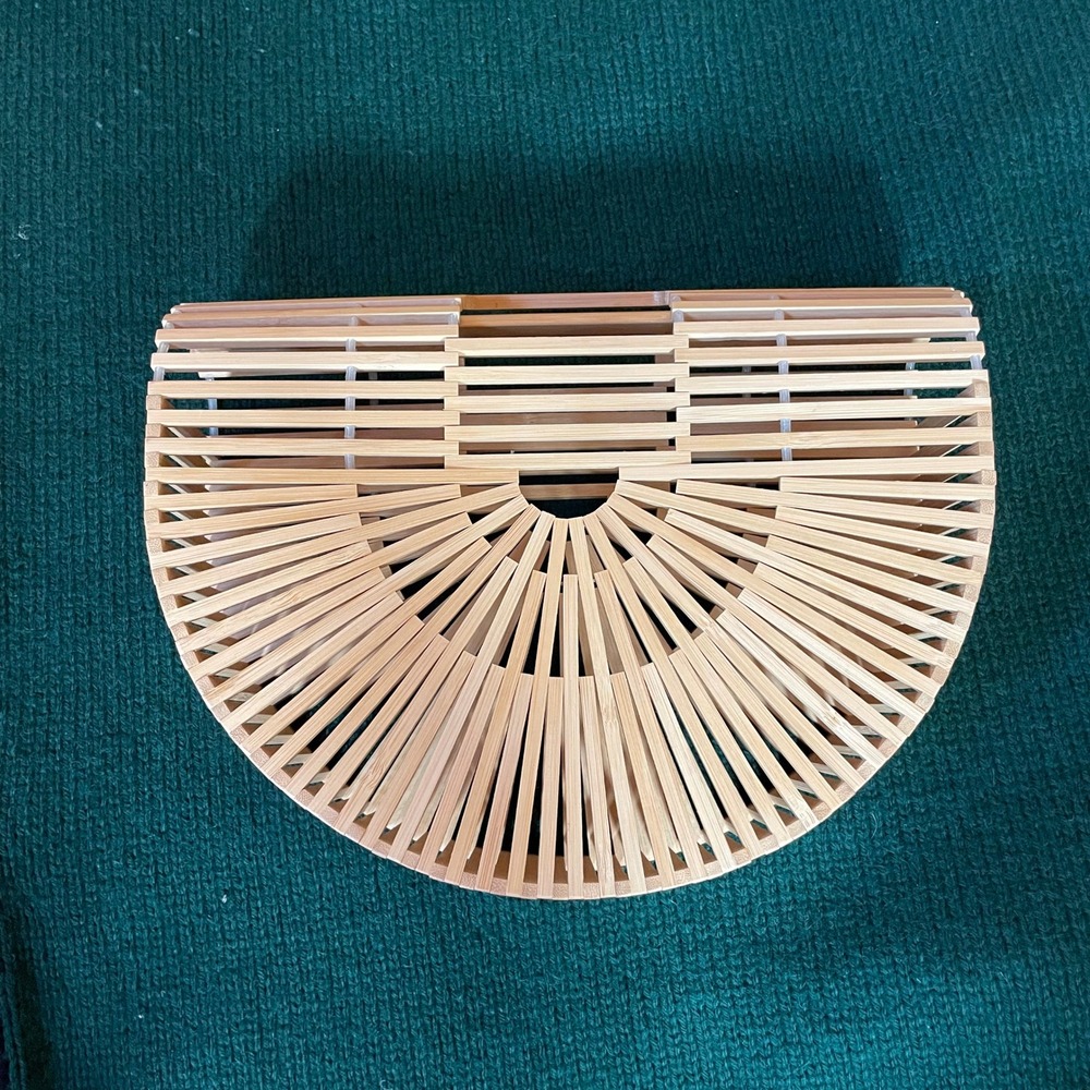 Bamboo Ark Basket Clutch Handbag Large Natural Wood Slatted Tote Bag